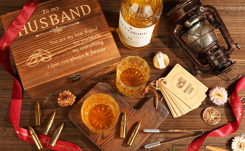 Oaksea Gifts for Husband Him Men, Reusable Stainless Steel Engraved Whiskey Stones Glasses Set Gifts, Birthday Wedding Stocking Stuffers for Husband Dad Boyfriend Fiance, Cool Burbon Scotch Set Gifts