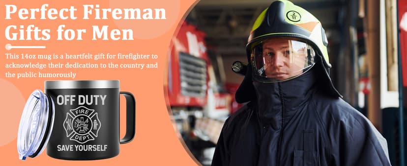 Lifecapido Firefighter Gifts for Men, Off Duty Save Yourself 14 oz Insulated Coffee Mug, Fireman Gifts for Men, Birthday Christmas Gift for Firefighters, Firemen, Boyfriend, Dad, Uncle, Black