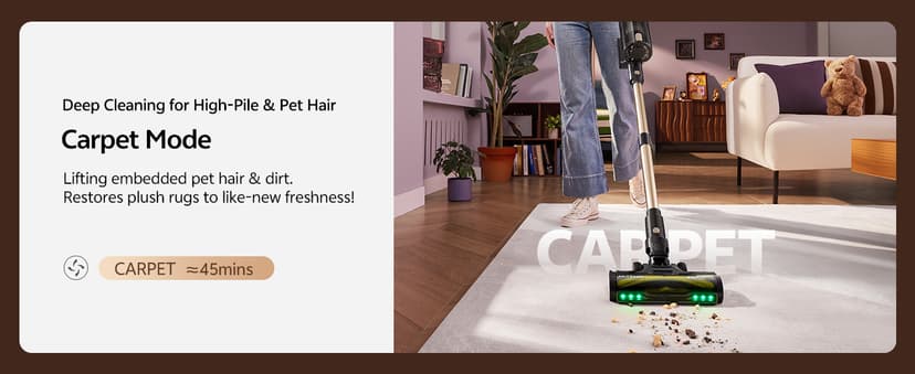 Ultenic Cordless Vacuum Cleaner, 550W 50KPA 65min Runtime, Stick Vacuum with Green Light, Self-Standing & 180° Lay-Flat, Anti-Tangled Brush, Vacuum Cleaners for Home/Hard Floor/Carpet/Pet Hair, U15