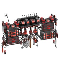 CCCEI Modular Power Tool Organizer Wall Mount with Charging Station. Garage 4 Drill Storage Shelf with Hooks, Screwdriver, Drill Bit Heavy Duty Rack, Tool Battery Holder Built in 8 Outlet Power Strip.