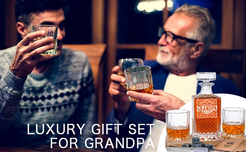 PONPUR Gifts for Grandpa Papa, Whiskey Decanter Set for Grandfather, Unique Grandpa Birthday Gift from Granddaughter Grandson, Best Christmas Retirement Presents for Whisky Scotch Bourbon Lovers
