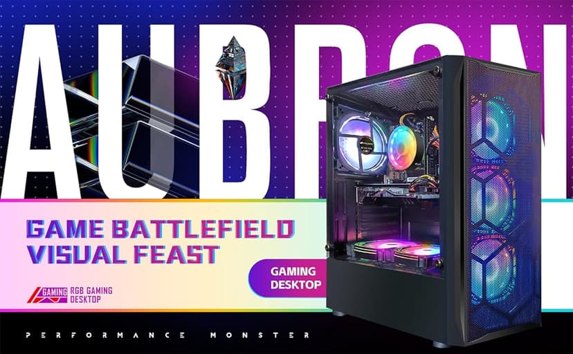 STGAubron Gaming PC Desktop Computer, Intel Core I7 up to 3.9 GHz, Radeon RX 580 8G, 16G RAM, 512G SSD, WiFi, Bluetooth 5.0, RGB Fan x6, RGB BT Sound Bar, Windows 10 Home