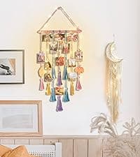 Homecor Hanging Photo Display Wall Decor, Macrame Wall Hanging Boho Room Bedroom Decor, Picture Frame Collage Board with Light 30 Clip, Christmas Teenage Teen Girl Gifts Ages 10 11 12 13 14 Years Old