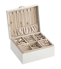 SONGMICS Jewelry Box Organizer with Glass Lid, 3-Layer Jewelry Storage, with 2 Drawers, Modern Style, Christmas Gift, 8 x 9.1 x 5.3 Inches, Cloud White and Gold Color UJBC239WT