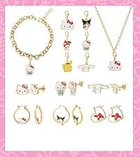 Hello Kitty Hoop Earrings for Women Official License, Gold Tone Flash-Plated and Enamel Sanrio Earrings