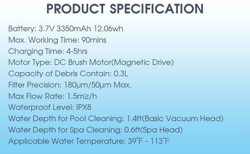 3 in 1 Rechargeable Pool & Spa Hot Tub Vacuum Cleaner - Dual Mode & Magnetic Drive System, 25µm Ultra Fine Mesh Filters for Hot Tub, Small Above Ground Pools - 90 Mins, Oil Absorbers, Poles