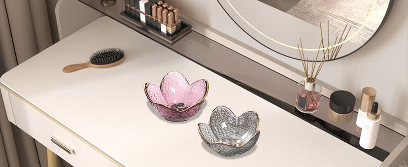Purple Flower Jewelry Dish Glass Ring Dish Jewelry Tray Cute Vanity Organiser Room Decor Aesthetic Nightstand Bathroom Decor Trinket Dish Ring Holder Valentine's Friendship Birthday Gifts for Women