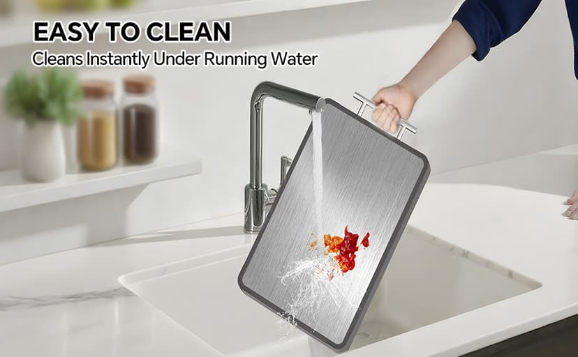 Cutting Boards for Kitchen - Food Grade Double Sided Pure Titanium& Bamboo Chopping Board with Handle, Slip resistant Non-toxic Charcuterie Board Housewarming Gifts (16×11)