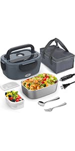 Electric Lunch Box Food Heater, 60-80W Heated Lunch Box for Adults, 12V 24V 110V Portable Food Warmer LunchBox for Car Truck Work with 304 Stainless Steel Container, Driver Trucker Gifts for Dad