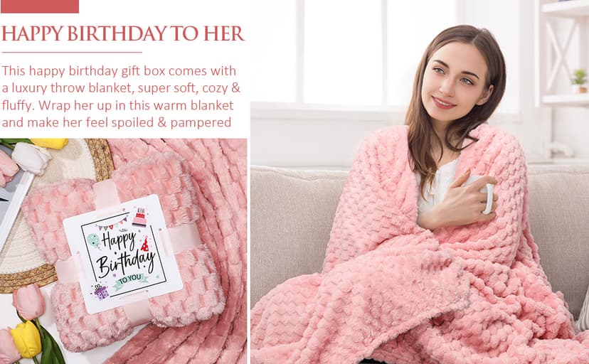 Birthday Gifts for Women Friendship, Unique Happy Birthday Gifts Basket for Mom Her Best Friend Sister Wife Girlfriend Coworker, Luxury Self Care Box Rose Relaxing Spa Gifts Set for Women with Blanket