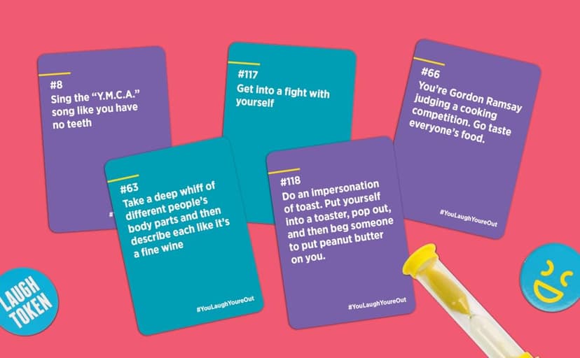 You Laugh You're Out A Party Game with Hilarious Charades Family Card Games for Adults & Kids, 125 Prompt Cards Fun Card Games for Family Game Nights, Gatherings, & Parties Ages 14+