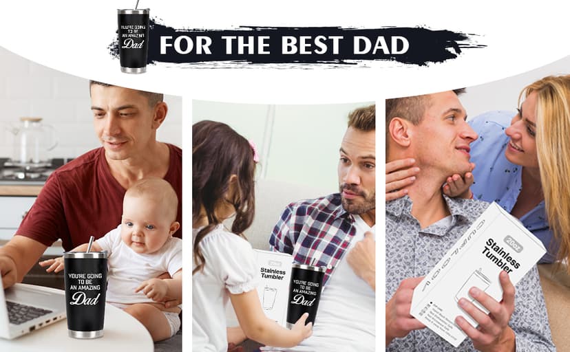 New Dad Gifts For Expecting Dad to be Father’s Day First Time Gifts 20oz Black Insulated Stainless Steel Tumbler Cup Birthday Baby Shower Gender Reveals Presents Christmas Gift Ideas