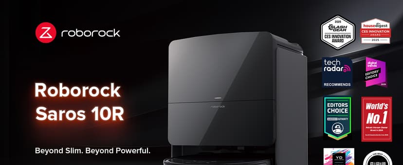 roborock Saros 10R Robot Vacuum and Mop, 22,000 Pa Suction, Zero-Tangling, 3.14’’ Ultra Slim, FlexiArm Riser Technology for Carpet & Floor, Corner & Edge Cleaning, Self-Emptying, Hot Air Drying, Black