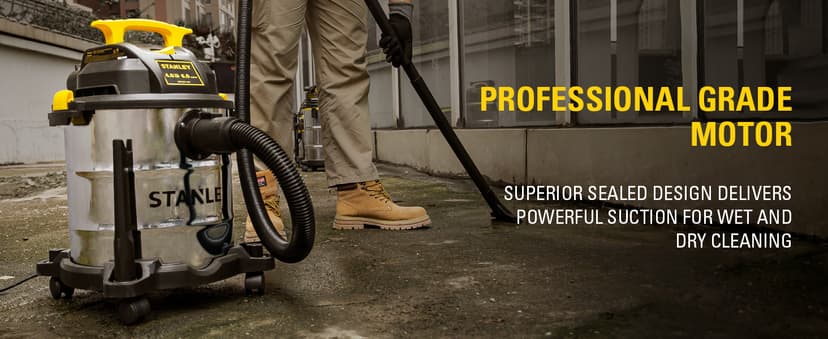 STANLEY SL18116 Wet/Dry Vacuum, 6 Gallon, 4 Horsepower, Stainless Steel Tank, 4.0 HP, Silver+Yellow