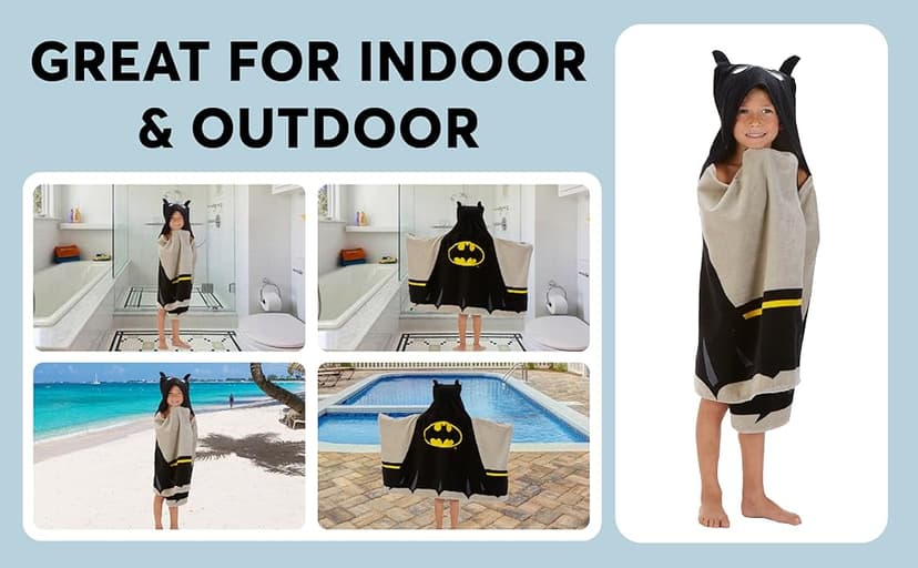 Batman Kids Bath/Pool/Beach Super Soft Cotton Terry Hooded Towel Wrap, 24" x 50", By Franco