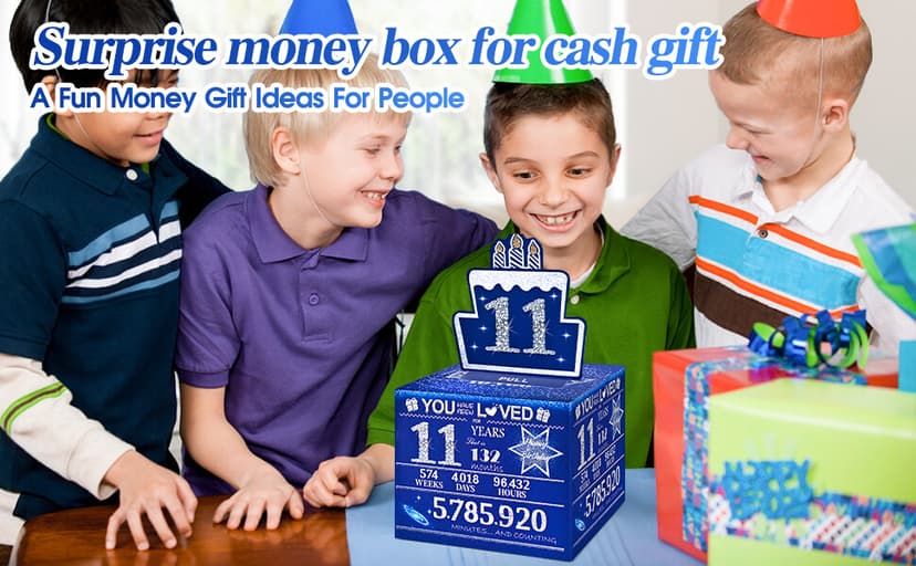11 Happy Birthday Money Box for Cash Gift, 11th Birthday Decorations for Boys and Girls, Gifts for 11 Year Old Boy, Boy Gift Ideas, Cool Things for Teen -Blue with 100PCS Bags