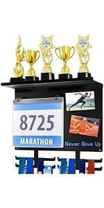 Moxweyeni Race Medal and Bib Display Medal Hanger Running Bib Holder Wall Mounted Hanging Rack Stands Gifts for Runners