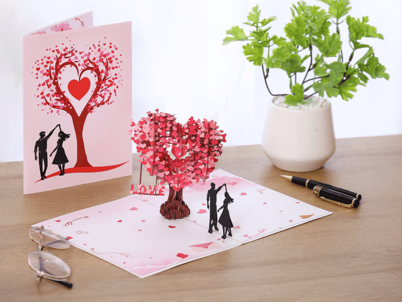 Pop Up Anniversary Card, 3D Love Tree Hearts Couple Wedding Card for Her, Wife, Husband, Him, Couple; Ideal Gift for Wedding, Romantic Birthday, Anniversary, Valentines, Mothers Day, 6x8 inch