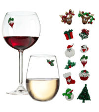 Simply Charmed Christmas Wine Glass Charms - Set of 6 Magnetic Drink Markers Great for Stemless Glasses - Winter Holiday Hostess Gift