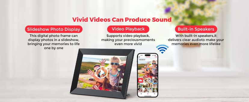 Frameo 10.1 Inch WiFi Digital Picture Frame with 1280 * 800P IPS Touch Screen HD Disply,Video Clips and Slide Show,Auto-Rotate, Wall Mountable,Send Photos Instantly from Anywhere with via Frameo APP