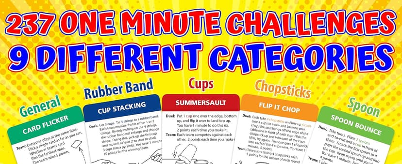 Funwares Minute of Fun Game - Minute to Win It Games for Kids, Adults, Teens, Families, Game Night, Gift for Home, Birthdays, or Travel. 2-12 Players! Original - 237 Challenges