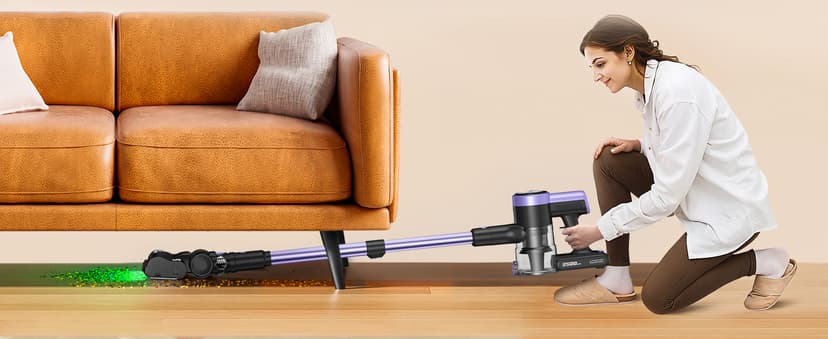 Cordless Vacuum Cleaner, 46KPa/500W Stick Vacuum with 55 Mins Runtime, Self-Standing Vacuum Cleaner for Home, LED Display, Anti-Tangle Brush, Rechargeable Vacuum for Hardwood Floor, Pet Hair (Violet)