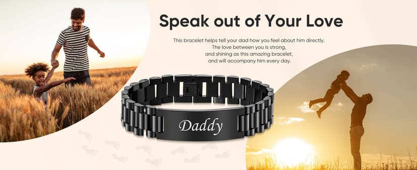 VNOX Masculine Watch Band Stainless Steel Link Bracelet Personalized Jewelry Gift for Men DAD Father Husband Boyfriend
