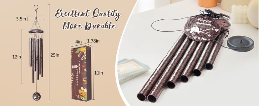 Anniversary Wind Chimes Gifts for Men Women, 25" Wind Chimes Romantic Gift for Couple, Parents, Wife, Husband, Friends, Happy Anniversary Decorations