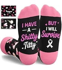 HAPPYPOP Cancer Awarenesss Gifts - Women Men Socks for Breast Cancer Survivor Chemo Patient