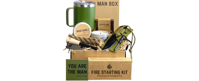 Man Box, Gift Box for Men- Birthday Gifts for Men, Mens Gift Basket, Gifts for Him- Cool Camping Gift Sets for Guys, Son, Brother, Boyfriend, Dad, Husband, Male, Friend