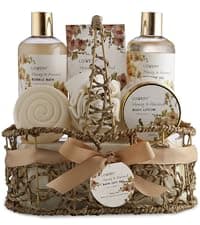 Gifts For Women Gift Basket for Women– 9 Piece Set of Vanilla Coconut Home Spa Set, Includes Fragrant Lotions, Extra Large Bath Bombs, Coconut Oil, Luxurious Bath Towel & More