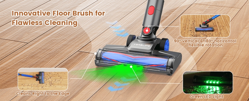 VersLife Z8 Cordless Vacuum Cleaner, 40kPa/500W Power Suction, LED Display, 6-in-1 Lightweight Stick Vacuum with Green LED Light, 6-Stages Filtration, Self-Standing for Pet Hair Hard Floor Carpet