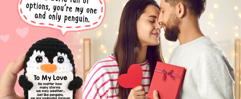 Gifts for Him Her Boyfriend Girlfriend, To My Love Handmade Crochet Penguin Present, Wedding Anniversary Birthday Gift for Women Men, Romantic I Love You Gift for Couples Wife Husband Christmas