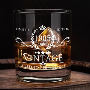 40th Birthday Gifts for Men Whiskey Glass Set - 40th Birthday Decorations, Party Supplies - 40 Year Anniversary, Bday Gifts Ideas for Him, Dad, Husband, Friends - Wood Box & Whiskey Stones & Coaster