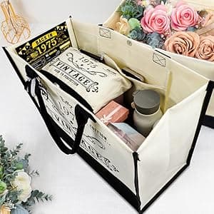 50th Birthday Gifts for Women Canvas Tote Bag Travel Gear, Unique 50 Years Old Gifts for Wife Sister Mom Aunt Friends Her, Vintage 1975 Handbag & Cosmetic Bag & Back in 1975 Poster