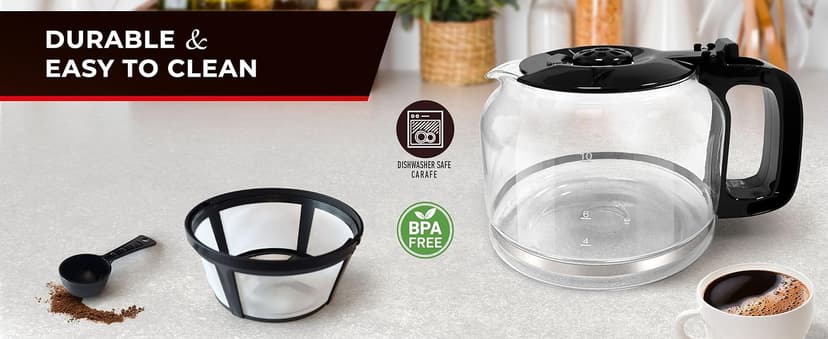 Mueller 12-Cup Drip Coffee Maker - Borosilicate Carafe, Auto-Off, Reusable Filter, Anti-Drip, Keep-Warm Function, Clear Water Level Window Coffee Machine, Kitchen Essentials & Accessories
