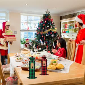 DULEFUN 12pcs Christmas Wine Burlap Bags, Xmas Wine's Bags Classic Buffalo Plaid Wine Bottle Bags Reusable Burlap Xmas wine Bottle Covers Clothes for Christmas New Year Wedding Holiday Parties