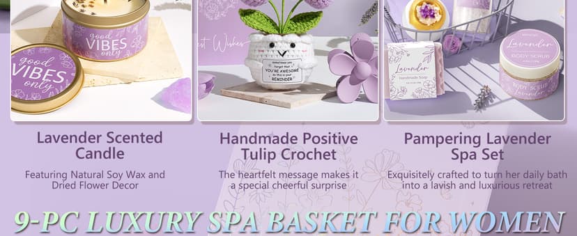 Spa Gifts for Women Bath Gift Set, Lavender Relaxing Spa Gift Baskets Home Bath Set Self Care Kit Care Package Thank You Christmas Birthday Gifts for Women Mom Her Friend Sister Teen Girl Wife Grandma