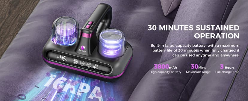 Mattress Vacuum Cleaner - 5-in-1 Cordless Bed Vacuum Cleaner, Powered by Ultrasonic Technology, 16Kpa Strong Suction,Low Noise,Suitable for Dust, Pet Hair, Etc - Grey