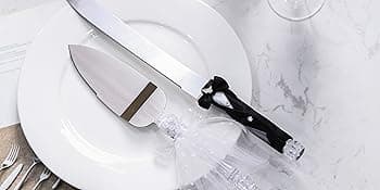 4 Piece Wedding Reception Supplies Wedding Toasting Flutes and Cake Server Set -2 Champagne Glasses, 1 Cutting Knife and 1 Pie Server, Bride and Groom Gifts Wedding Gifts (Gorgeous)