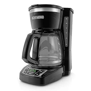 BLACK+DECKER 12-Cup Digital Coffee Maker, Programmable, Washable Basket Filter, Sneak-A-Cup, Auto Brew, Water Window, Keep Hot Plate, Black