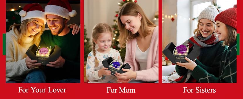 Light Up Preserved Red Rose Flower with Necklace,Birthday Gifts for Women,Christmas Rose Gifts for Her Mom Wife Grandma,Real Flower Mom Present for Women Christmas,Anniversary,Valentines