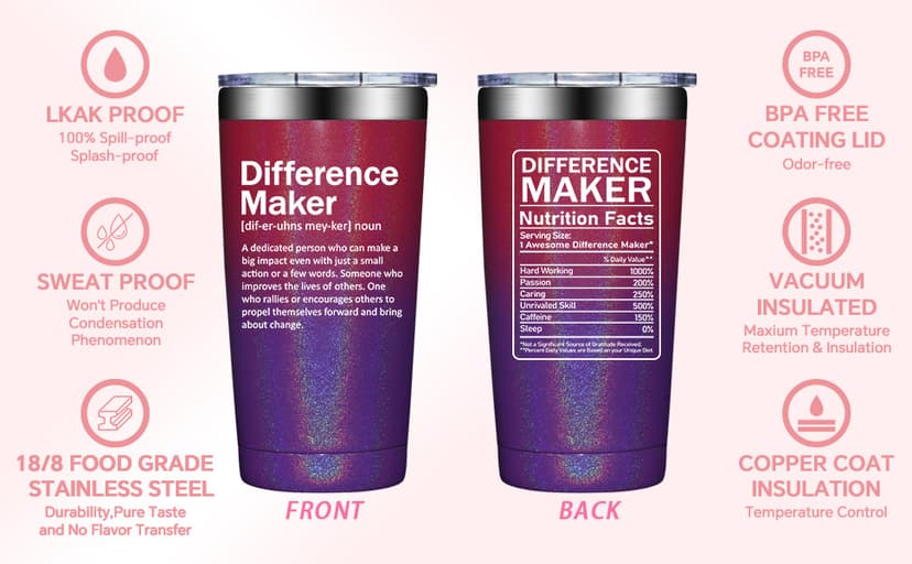 Grifarny Difference Maker Definition Tumbler Mug - Thank You Gifts for Men, Women - Appreciation, Inspirational Gifts for Boss, Employee, Teachers, Assistant Principal, Coworkers