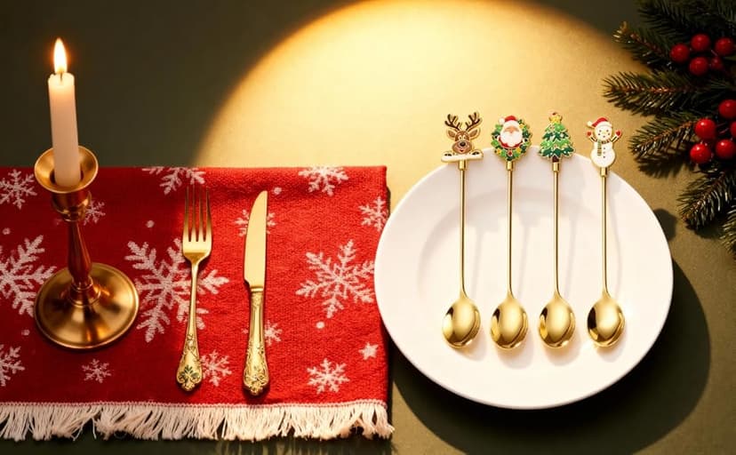 Christmas Teaspoon Gift Set of 4 |Premium 5.6 Inch Stainless Steel Small Spoon | Coffee Spoons for Dessert & Tea | Christmas Decorations Indoor & Kitchen Decor | Hostess Gifts