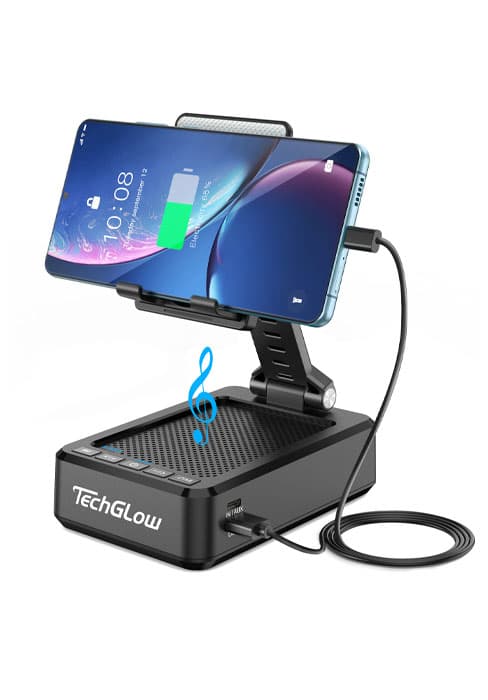 TechGlow Foldable Cellphone Stand with Bluetooth Speaker Power Bank 360° Rotatable Phone Stand Birthday Gifts for Men Women Mother Father Cool Tech Gadgets