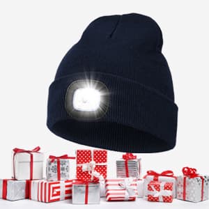 MELASA Unisex Hat with Light, USB Rechargeable Hands Free Headlamp LED Beanie, Winter Gifts for Men Dad Father Husband Him