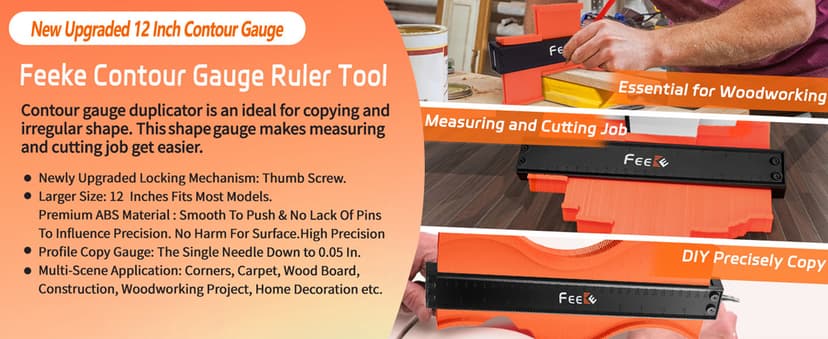 Contour Gauge (12 Inch) with Lock Profile Tool, Christmas Gifts for Men Dad Husband Him Super Contour Duplicator Men Gifts Woodworking Tools Carpenter Tools Construction Outline Angle Measuring Tool