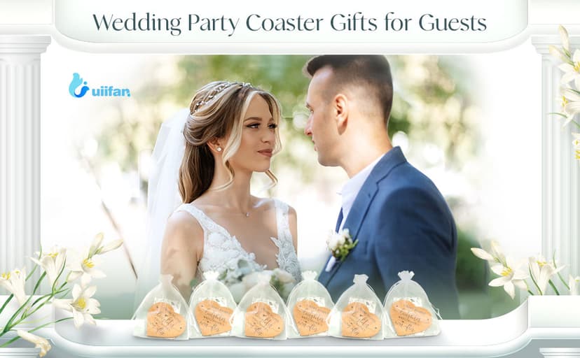 Uiifan 50 Set Wedding Favors for Guest Coaster Gifts Bulk Heart Shaped Coasters Thank You Cards Organza Bags Guest Souvenirs for Wedding Party Bridal Favors