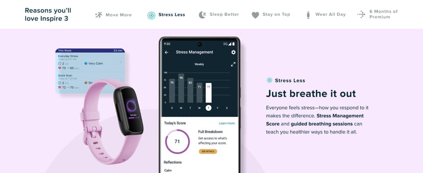 Fitbit Inspire 3 Health &-Fitness-Tracker with Stress Management, Workout Intensity, Sleep Tracking, 24/7 Heart Rate and more, Midnight Zen/Black One Size (S & L Bands Included)