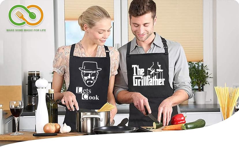 Funny Cooking Chef Apron with Pockets BBQ Kitchen Work Aprons Birthday Dad Creative Gifts